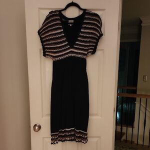 Karen Millen Black and Cream Knit Midi Dress